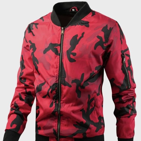 Other - Red Streetstyle Men's Camo Print Zip Up Bomber Jac